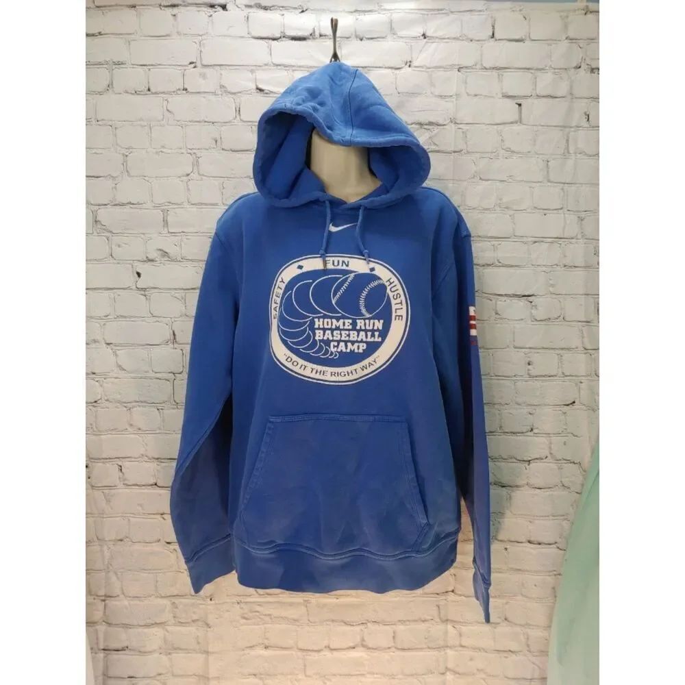 Nike Men's Size Medium Blue Fleece Pullover Hoodie Sweatshirt.